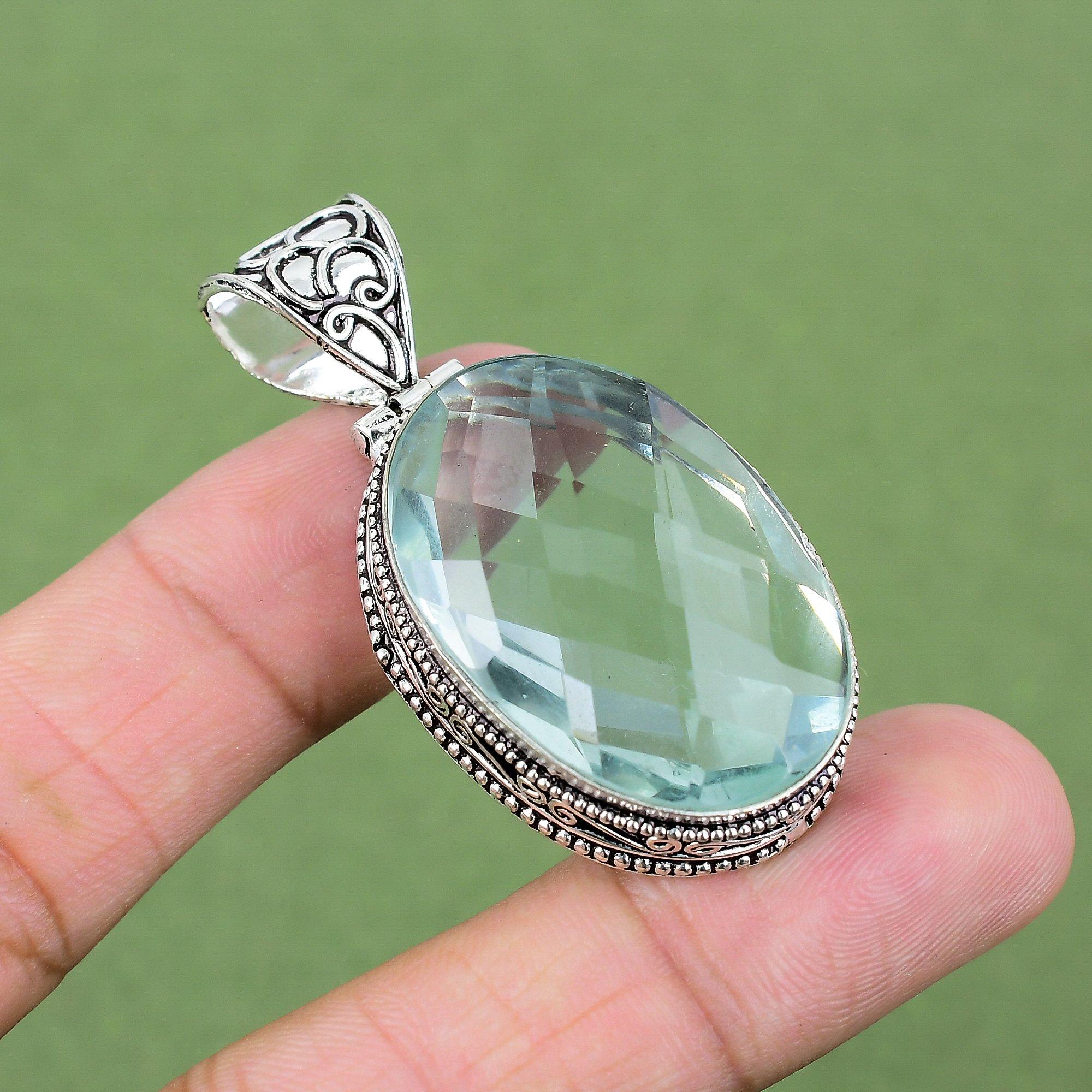 

Ювелирный кулон ручной работы из стерлингового серебра 925 пробы с акваапатитом и драгоценным камнем 2,09 дюйма