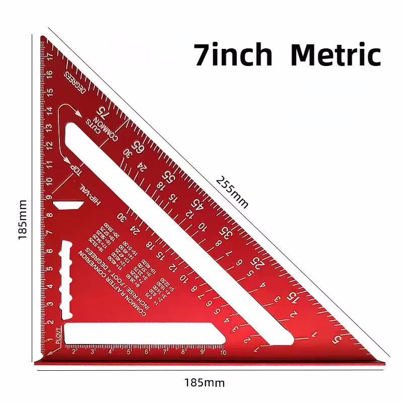 Red Lightweight 7-inch Metric Precision Square Ruler Marking Measuring Tool, 90 Degree Thick Aluminum Alloy Triangle Plate