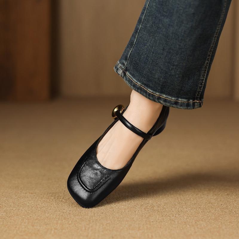Autumn New Temperament Square Head Metal Buckle Single Shoes Simple Daily Commuting Light Soft Sole Mary Jane Shoes Women