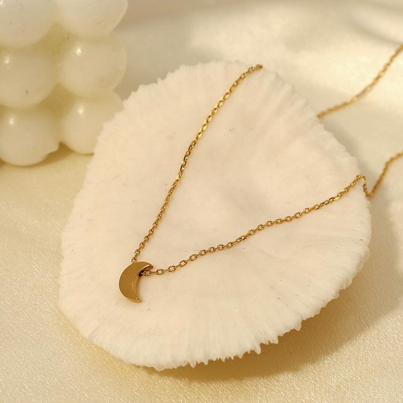 Accessories Stylish Simple Moon Pendant Niche Design Personalized Geometric 316 Stainless Steel Women'S Necklace