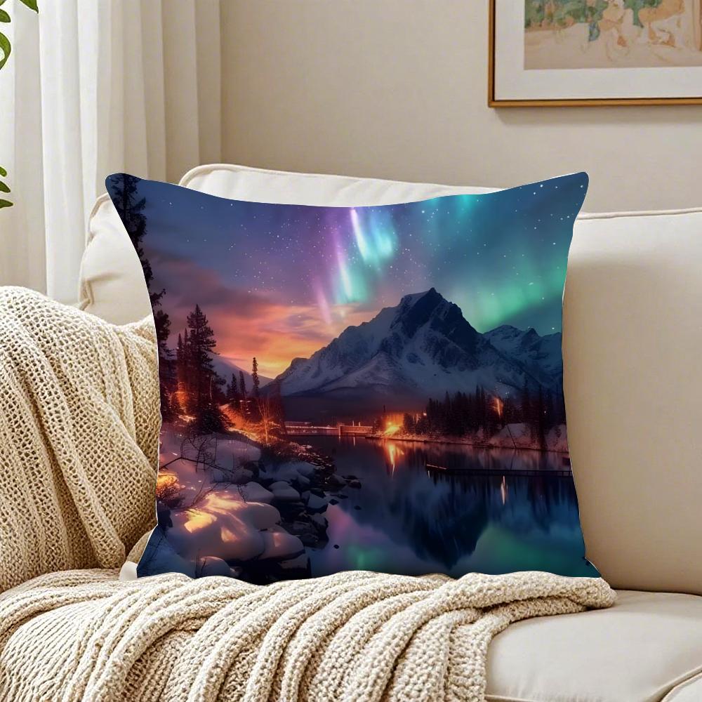 Reathtaking Natural Scenery Art Winter Aurora Cushion Cover Pillowcase Antidustmite living Room Sofa Decor Cushion Room