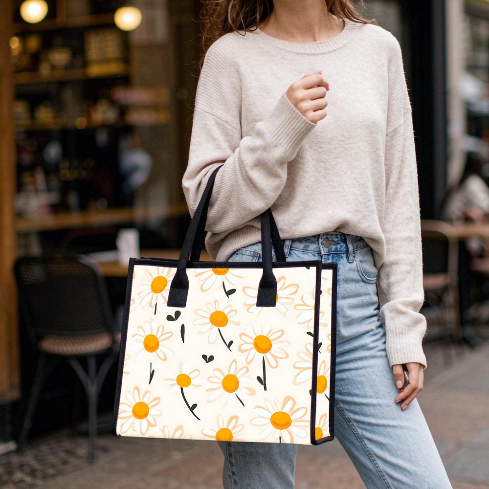 Daisy Print Tote Bag Casual Large Capacity Handbag for Daily Use