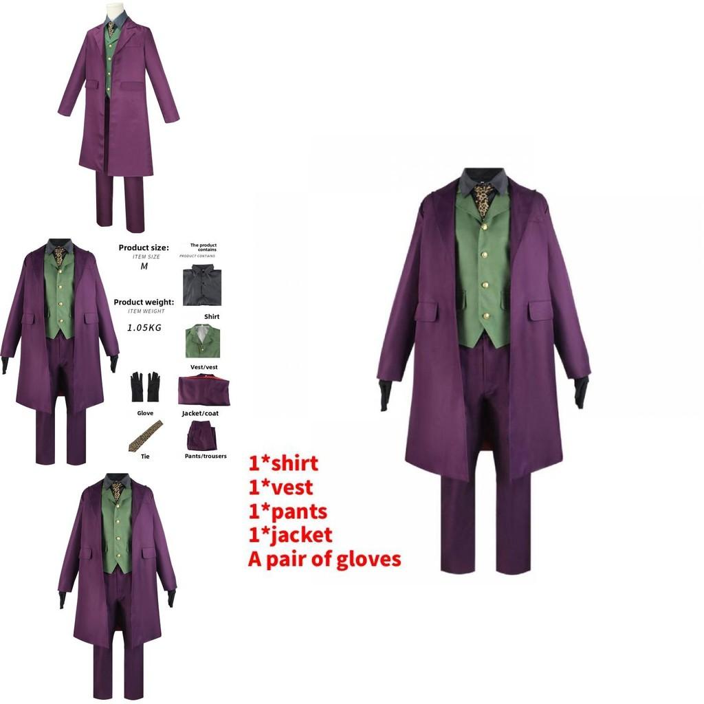 Batman Il Cavaliere Oscuro Joker Heath Ledger Costume Cosplay Con Giacca Viola Per Halloween Gioco di Ruolo
