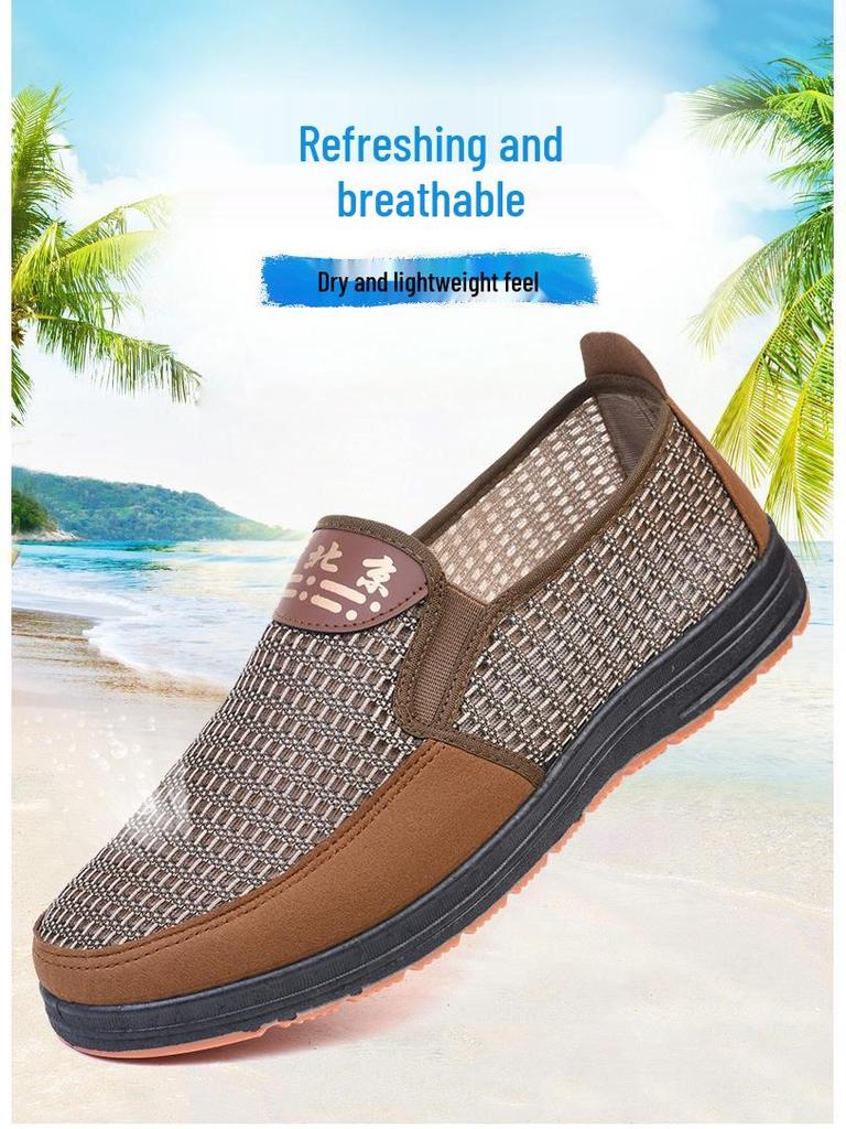 Herren Sommer Atmungsaktive Mesh Slipper mit Weicher Rutschfester Sohle für Mittelalte und Ältere