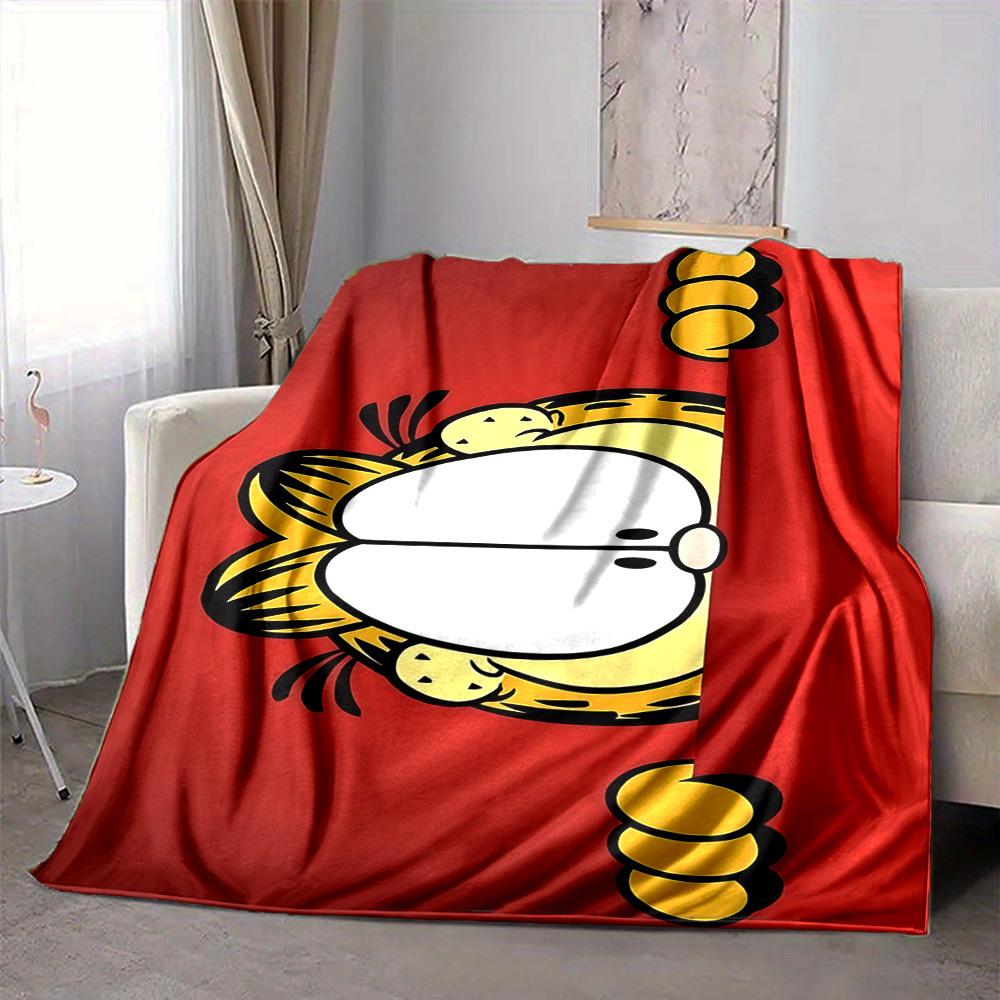 1pc Garfield Cat Flannel Throw Blanket HD Printed Lightweight Soft Warm All Season Blanket for Sofa, Bed, Travel, Camping Machine Washable