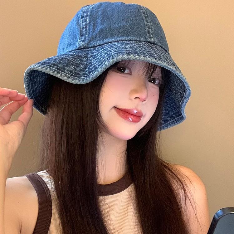 Autumn and Winter Japanese Lace Denim Fisherman Hat Casual Versatile Hat Women's Face Small Bucket Hat Windproof Sun Hat