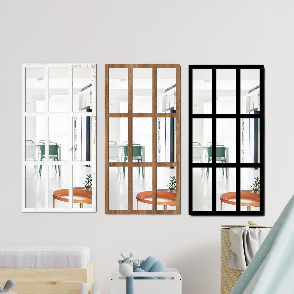 Miroir Mural Imitation Fenêtre Miroir en Bois Rustique Décoration de Maison pour Entrée Salle de Bain Salon