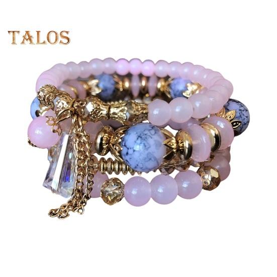 

5 шт. Женские браслеты из искусственного кристалла, гладкие, с несколькими подвесками, в стиле ретро-богем с эластичным шнуром, многослойный набор браслетов розовый