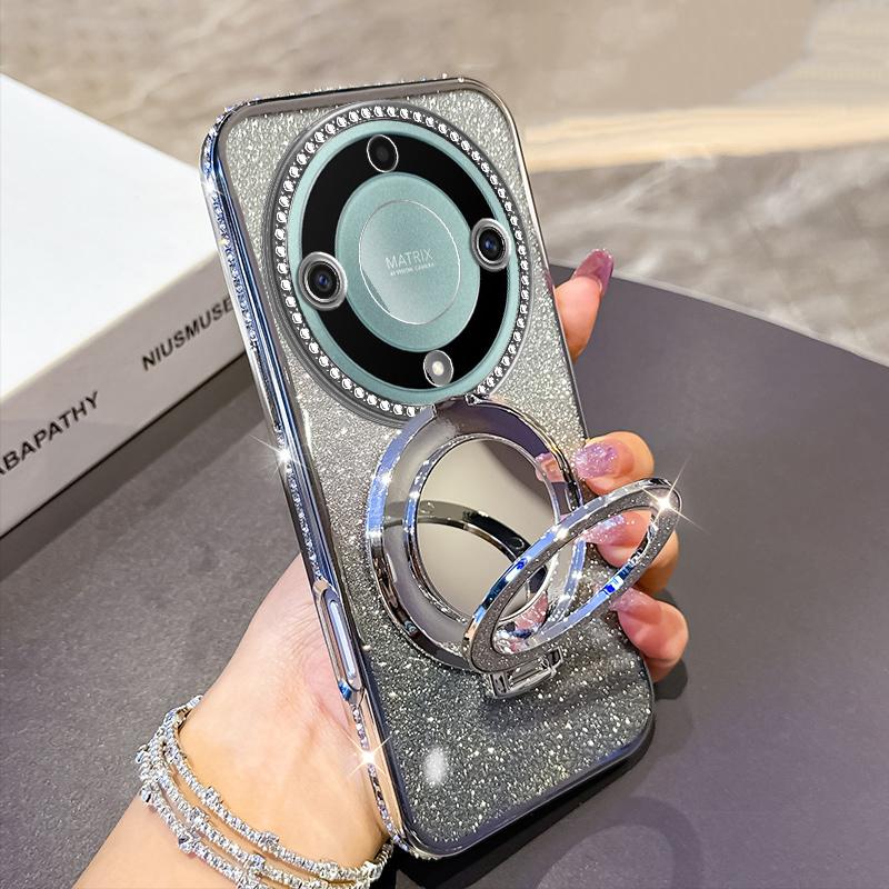 KEYSION Glitter Jewelled Magnetic Phone Case for HONOR X9b 5G X9A 5G Makeup Mirror Stand Shockproof Cover for Magic 6 5 Lite 5G