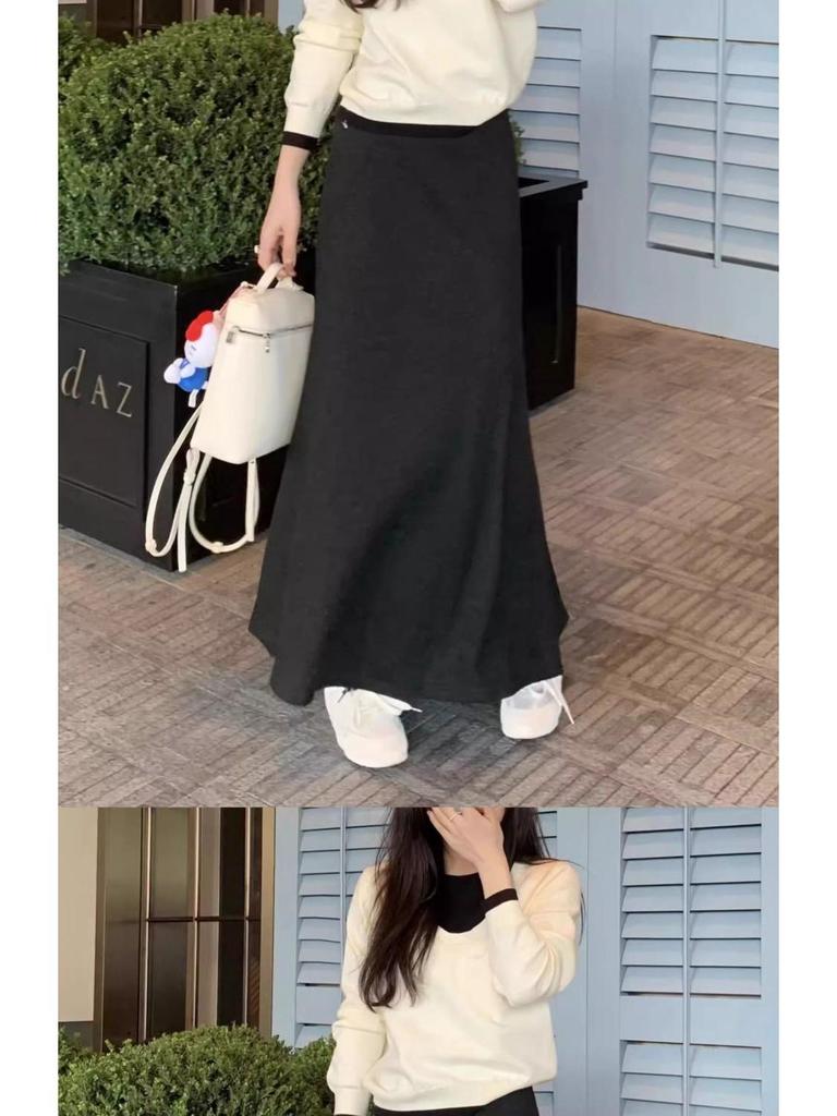 Women's High-Waist Gray Fishtail A-line Skirt – Elegant, Slimming Elastic Waist for Spring/Autumn