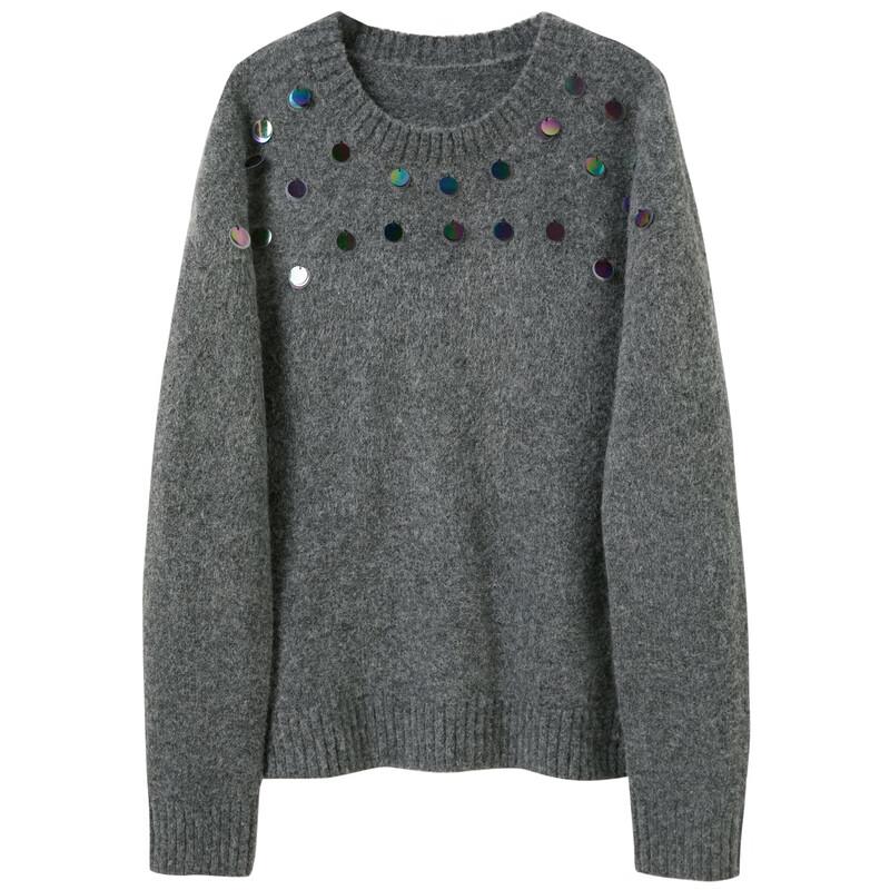 Sancai Women's Sequin Knit Round Neck Sweater