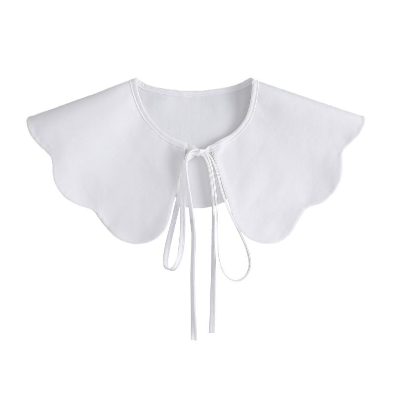 Women Girls Vintage Lolita False Fake Collar Shawl Sweet Ruffles Lace-Up Bow Decorative Necklace Choker Short Poncho