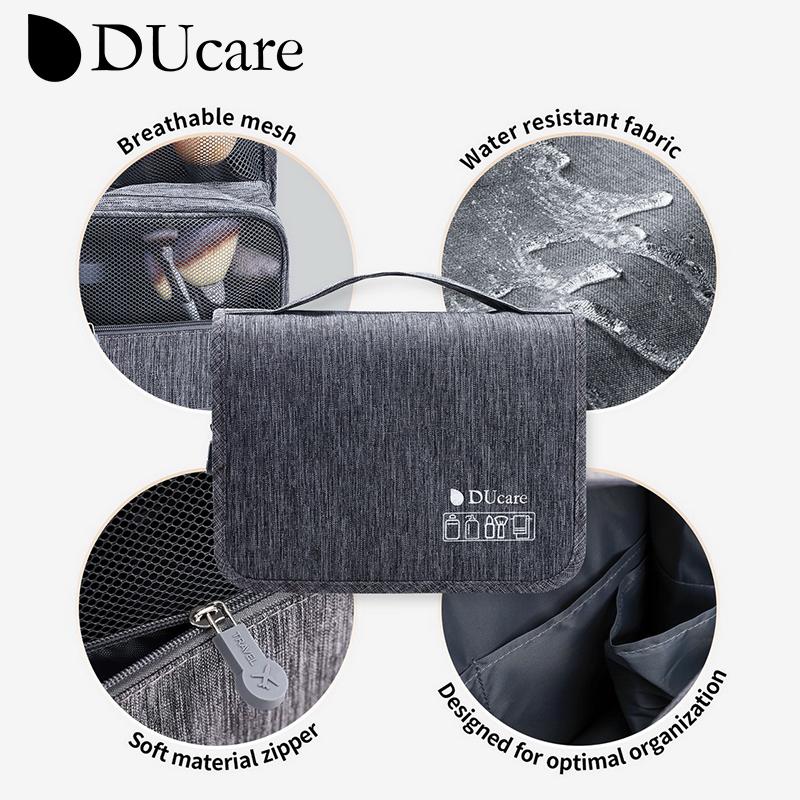 DUcare Geantă de machiaj pliabilă, cu agățat de călătorie, organizator pentru cosmetice, geantă de separare uscată și umedă pentru produse cosmetice, perie de machiaj, articole de toaletă