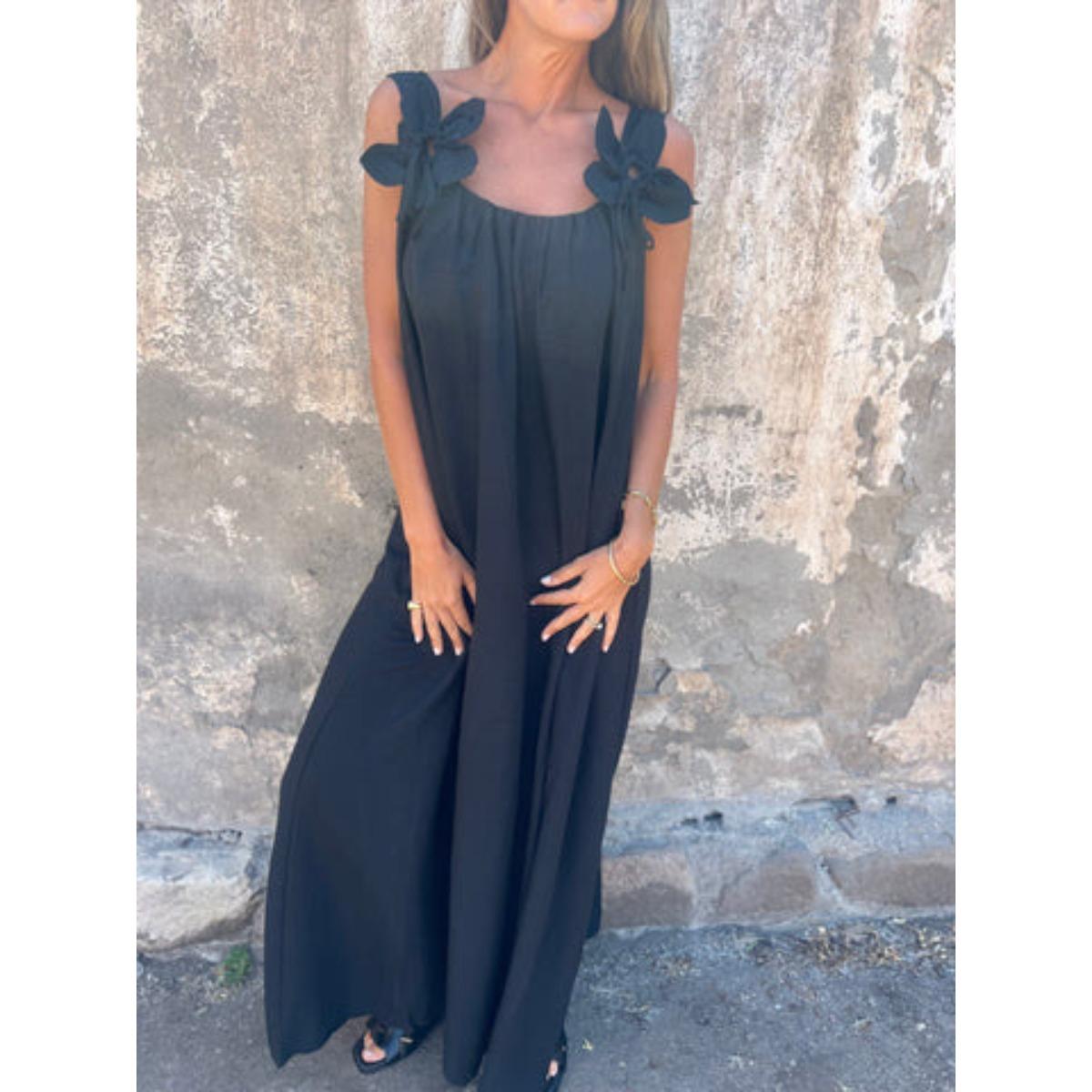 Летнее женское однотонное кружевное модное вечернее платье S чёрный