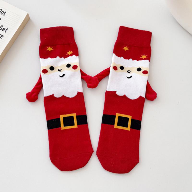 1 Pairs Magnetic Socks Creative Couple Sockings Christmas Pure Cotton Socking Funny Cute Cartoon Eyes Hand In Hand Mid Tube