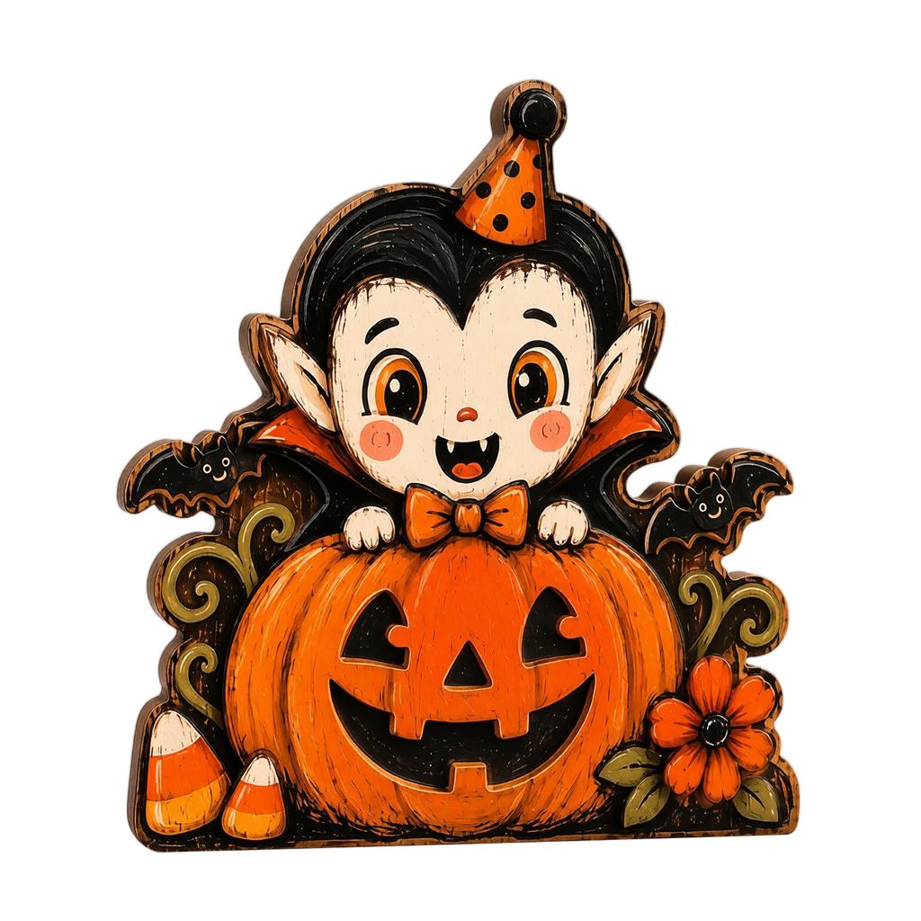 Vintage Wooden Halloween Pumpkin Tabletop Decor with Distressed for Shelf and Mantel Home