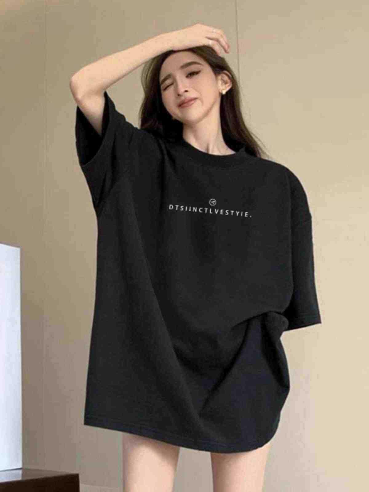 

Летняя хлопковая футболка женская большого размера: Стильный, Свободный крой, Средней длины, Милый и Крутой 6XL (220-300 jin) чёрный