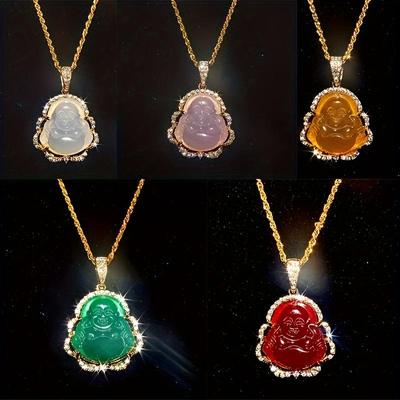 New Fashion Men's Zircon Buddha Necklace Jewelry Buddha Necklace Pendant Exquisite Men's Necklace Accessories Birthday Gift Exclusive