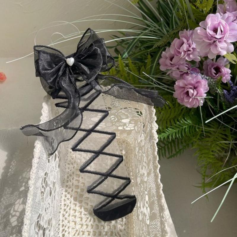 Ultra-thin Transparent Crystal Silk Socks Women Fashion Summer Harajuku Crew Socks Retro Flower Streetwear Elastic Long Socks
