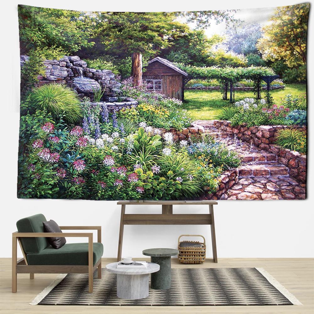 Cabină Pădure Pictură în ulei Tapiserie agățată pe perete Artă minimalistă Boem Misterios Hippie Tapitz Room Decor Home