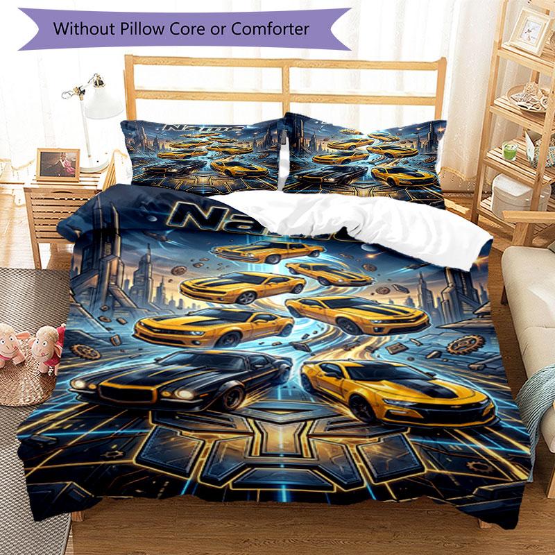 3pcs Duvet Cover Set (1*Duvet Cover + 2*Pillowcase, Without Core), Custom Name BumblebeePattern Bedding Set, Home Bedroom Decor Gift