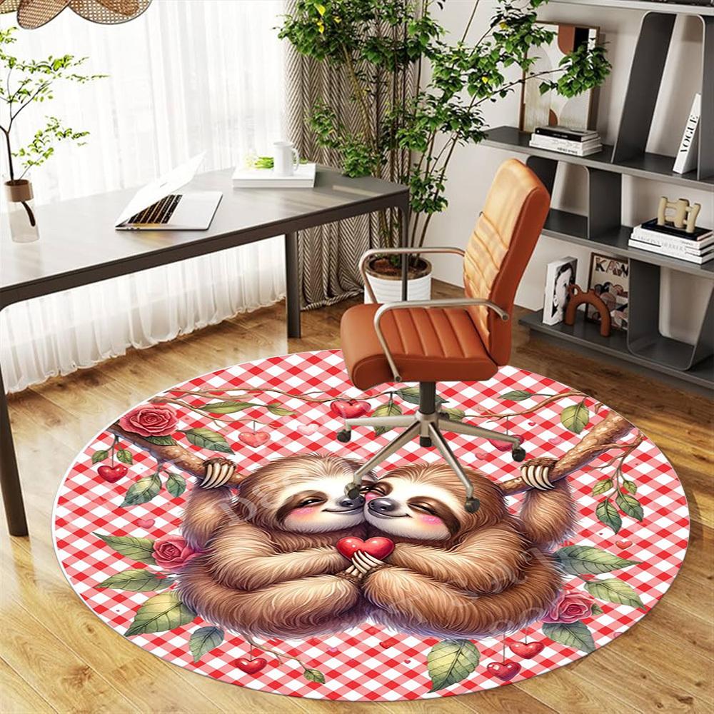 1PC Sloths Love Office Round Area Rug, Under Office Chairs Bedroom Living Room Home Decor,Carpet for Office, -1110267