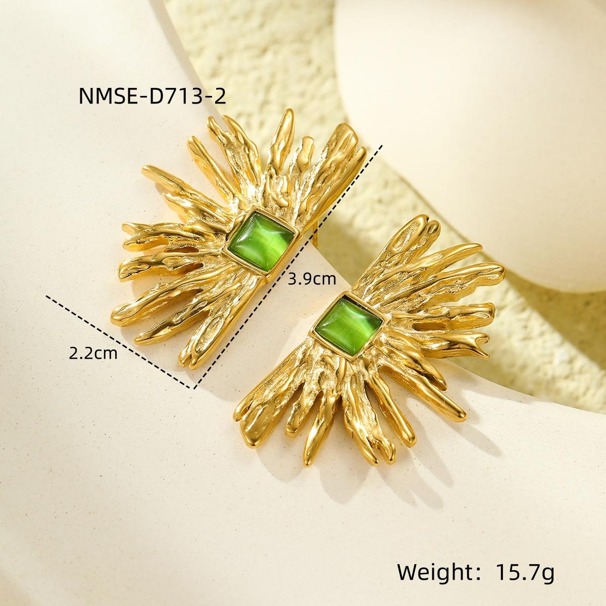 GEMCHIC Women s Vintage Sunflower Earrings with Green Cat Eye Stone Stainless Steel Studs