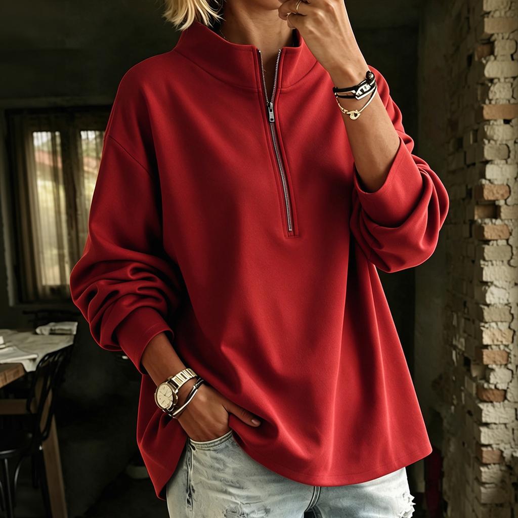 Women's Casual Half Zip Long Sleeve Pullover Sweatshirt for Fall Winter Everyday Wear