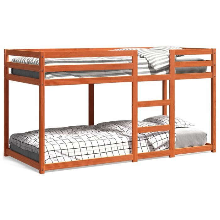 VidaXL Lit Superposé, Lit Mezzanine pour Enfant, Lit Surélevé, Meuble de Chambre à Coucher, Cire Marron 80x200 cm Bois de 844828