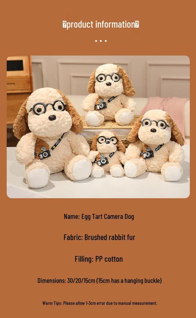 Cute Egg Tart Dog Plush Toy with Glasses - Palm-Sized Cloth Doll for Girls