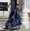 YAYUPLUS Denim Tote Bag, Women's 2-Way Shoulder Bag, Perfect for Commuting, School, Outings, and Travel (Dark Blue)