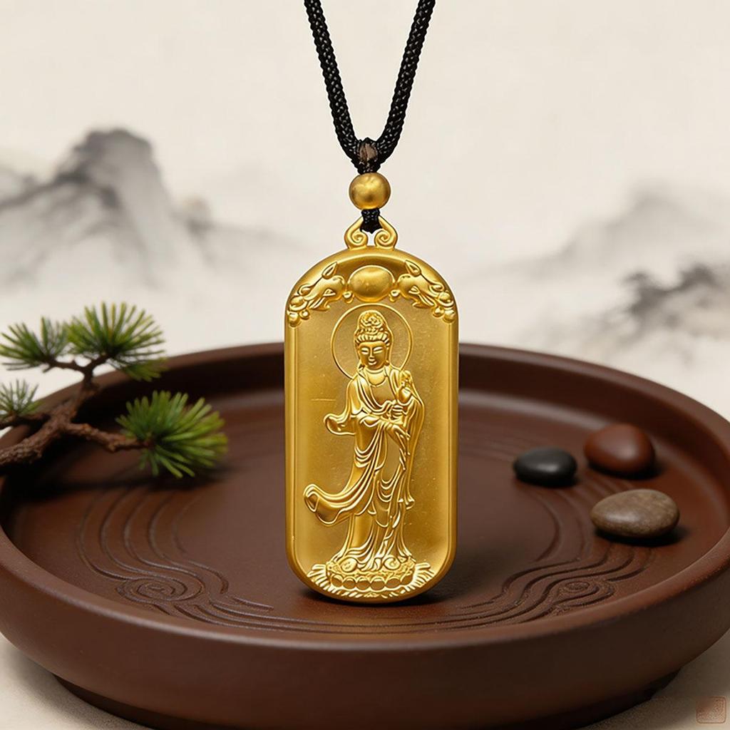 Gold Guanyin Bodhisattva pendant, fashionable and versatile for men and women, daily wear Guanyin necklace, Prajna Guanyin Buddha plaque pendant