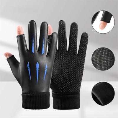 Winter Warm Gloves for Men and Women Plus Velvet Cold Proof All Fingers Leak Fingers Outdoor Cycling Driving Touch Screen Leather Gloves