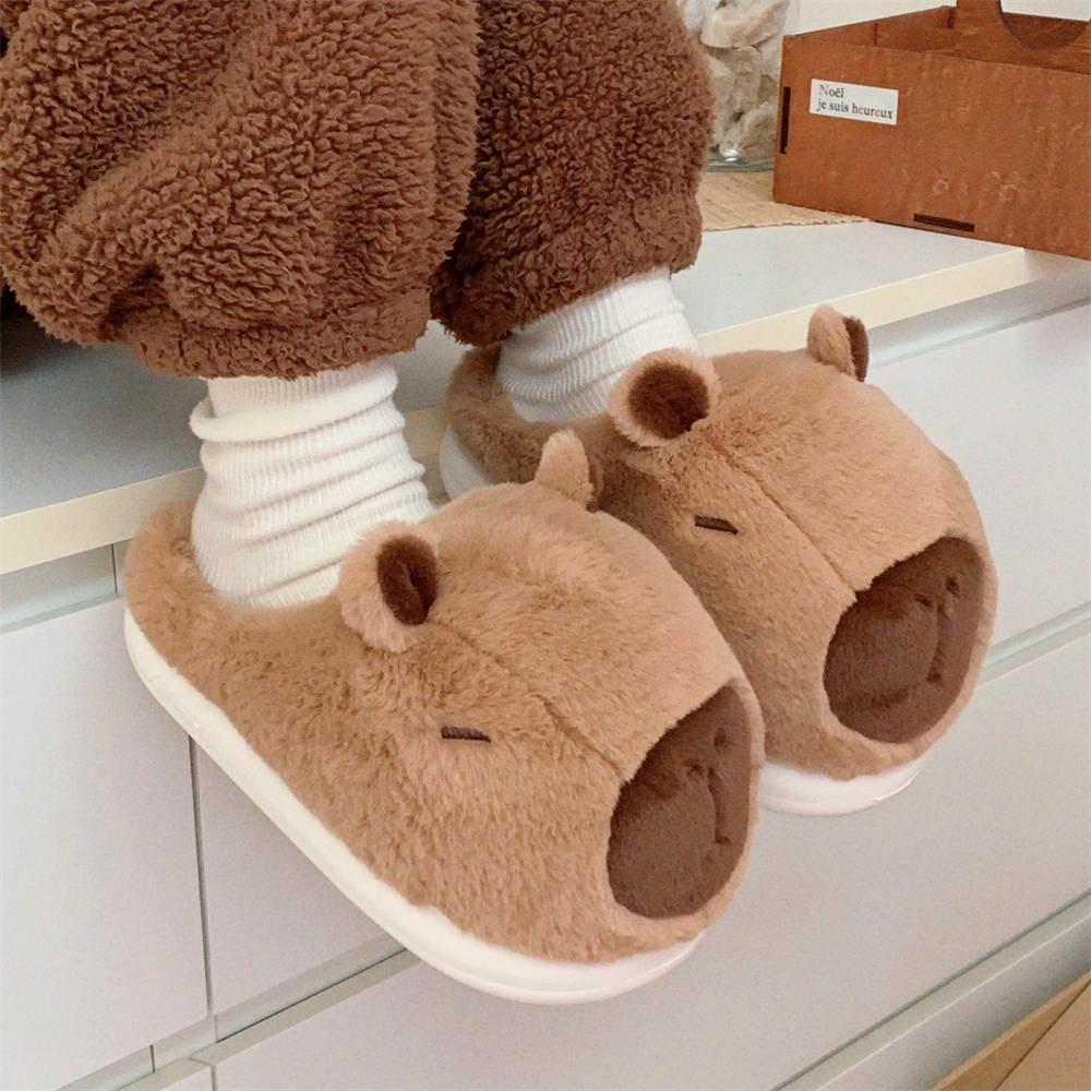 Women's Cute Cartoon Capybara Cotton Slippers - Warm Winter Plush Home Wear