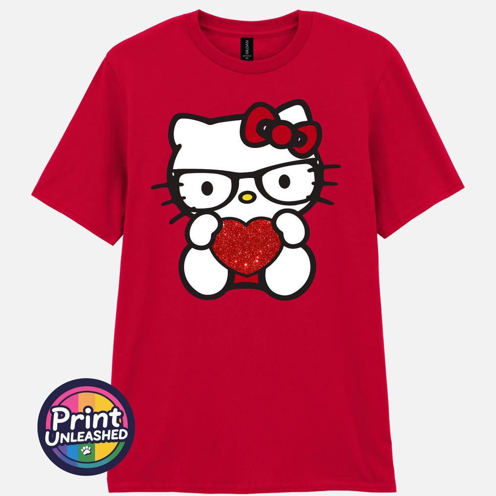 Nerd Kitty Tee Love Heart TShirt Gildan 100 Cotton Cute Cat Top Gift Unisex M