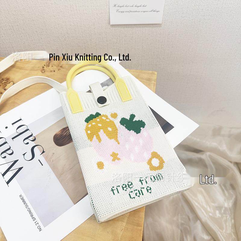 Cute Cartoon Dopamine Knit Crossbody Phone and Coin Bag