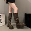 Boots women's boots 2025 new autumn trend retro handsome small thick sole heightening British style knight boots