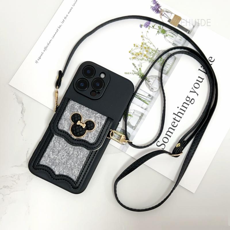 

Cute Wallet Case for iPhone 17 Air 11 12 13 14 15 Plus 16 Pro Max 16E Card Bag Crossbody Leather Lanyard Strap Cartoon Cover for iPhone 17