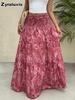 Bohemian Printed High Waist Maxi Dress Summer Vacation Style A-Line Flowy Layered Half Skirt
