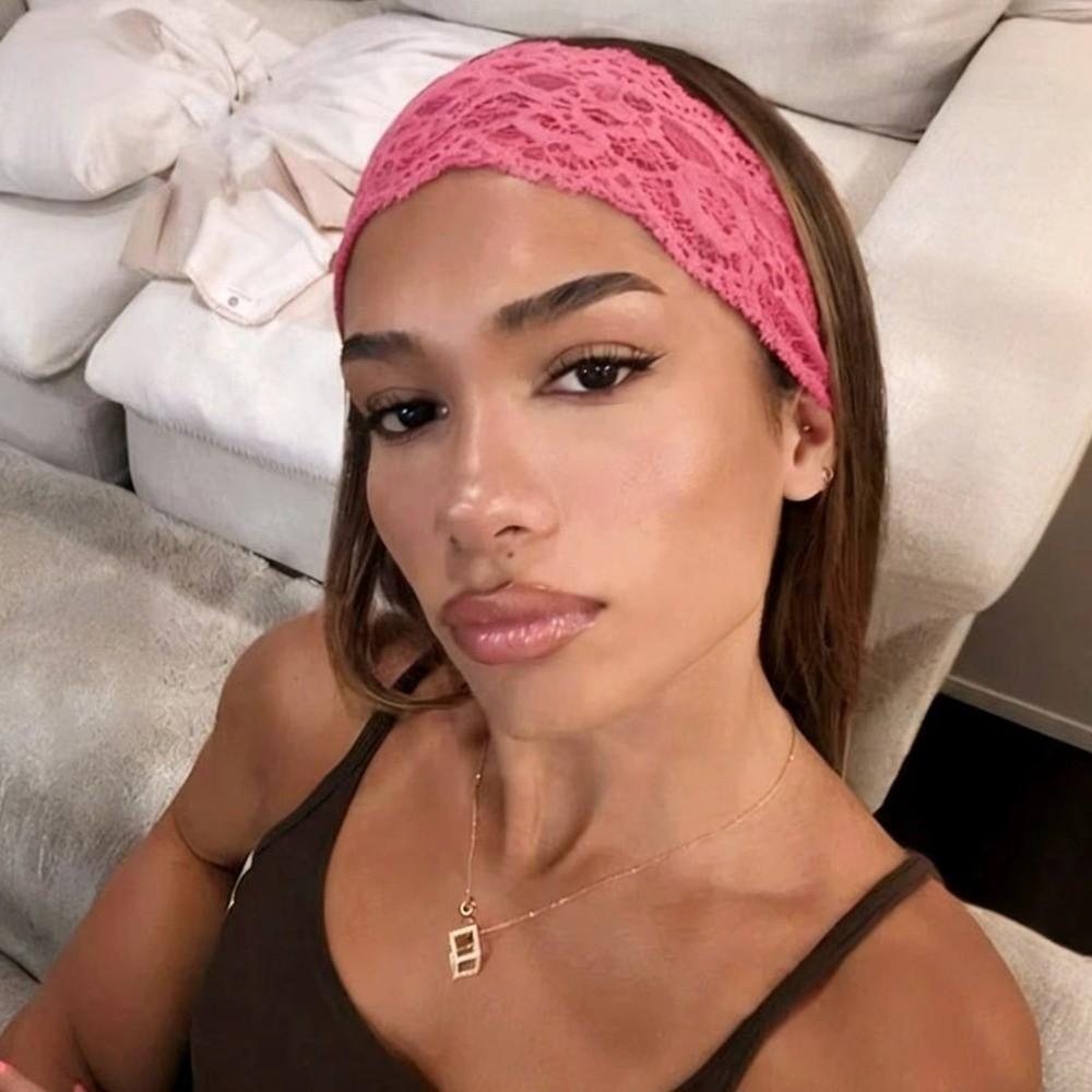 Sport Soft Solid Color Headband Bow Wide Yoga Elastic Headwear Non-Slip Athletic Lace Trim Headband Women