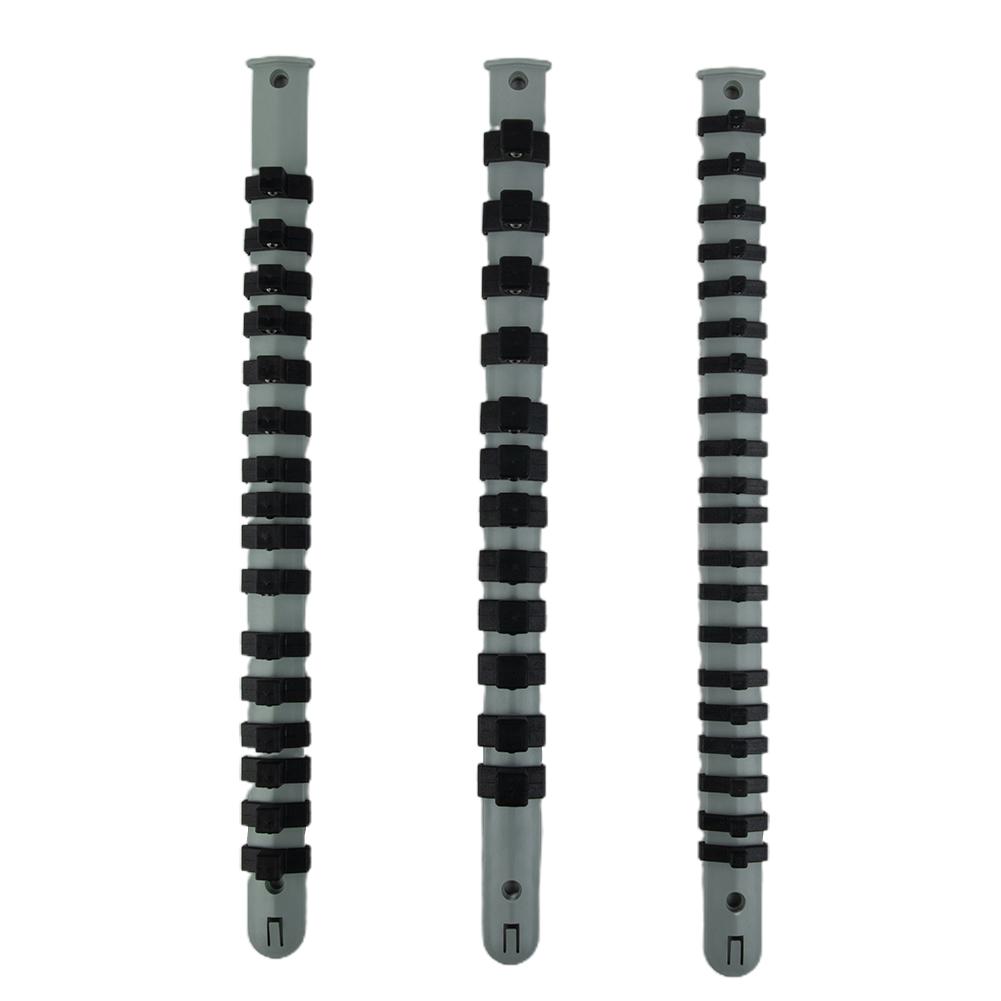 3pcs Socket Rail Holder Storage Organizer 34cm/14inch Gray+Black Hand Tools Designed For Storing Loose Sockets