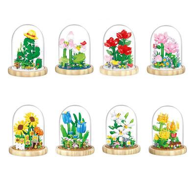 Micro Diamond Block Flower Bricks Rose Carnation Sunflower Tulips Lily Chrysanthem Lotus Cactus Nanobricks Toys Exhibition Booth