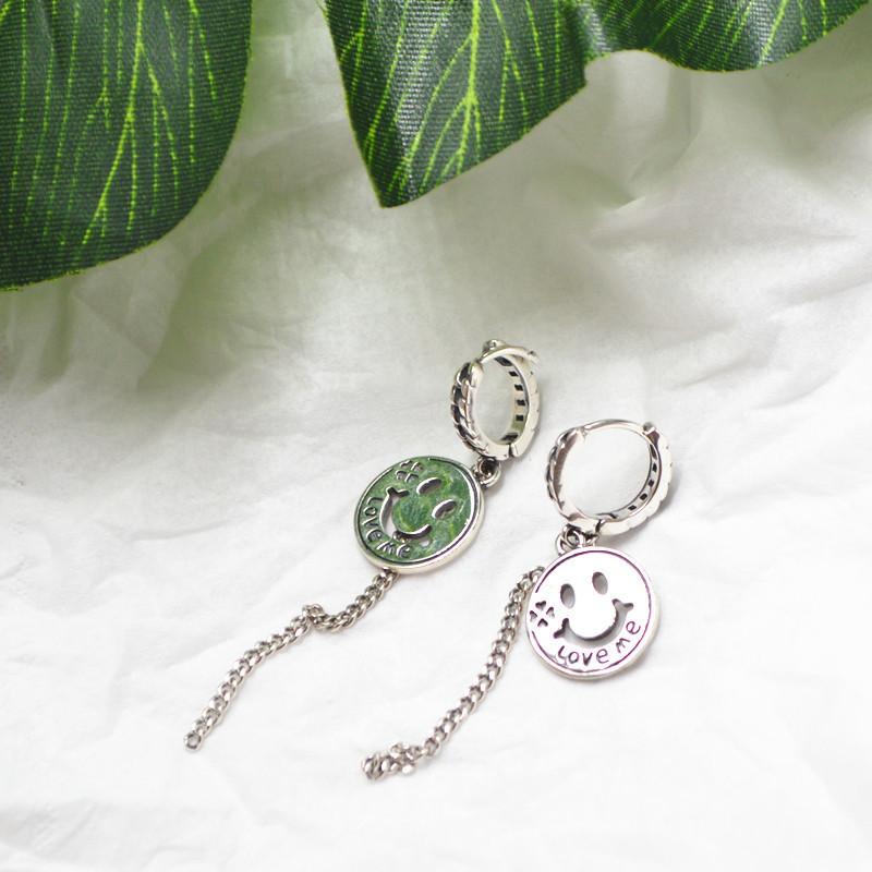 Korean Dongdaemun old fringed smiley face earrings jewelry retro hipster Mickey smiley face chain earrings