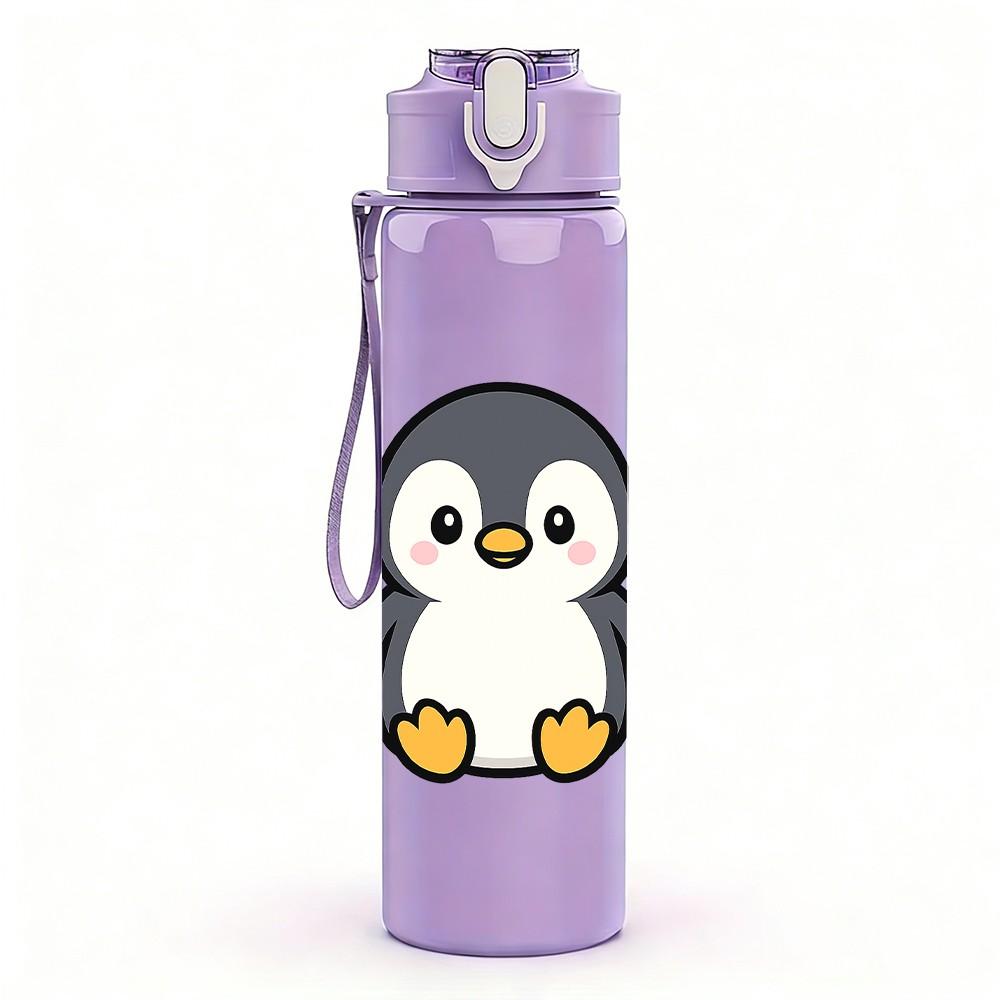1PC Penguin Cartoon Pattern 750ml Color Plastic Sports Water Bottle Leakproof Flip Straw Lid Suitable for Sports Office Home Use