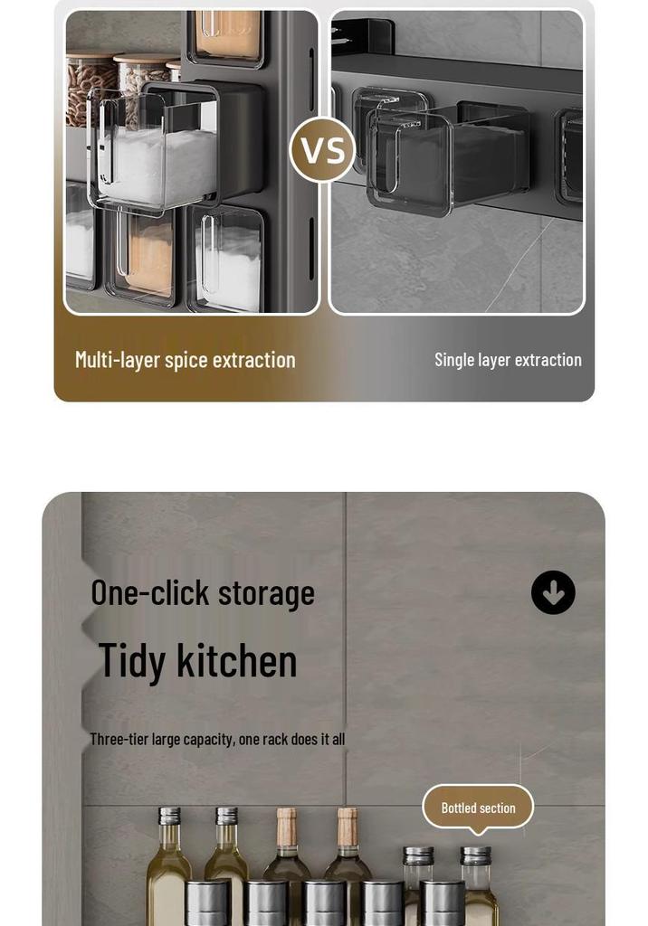 Punch-Free Wall-Mounted Kitchen Seasoning Rack with Jars