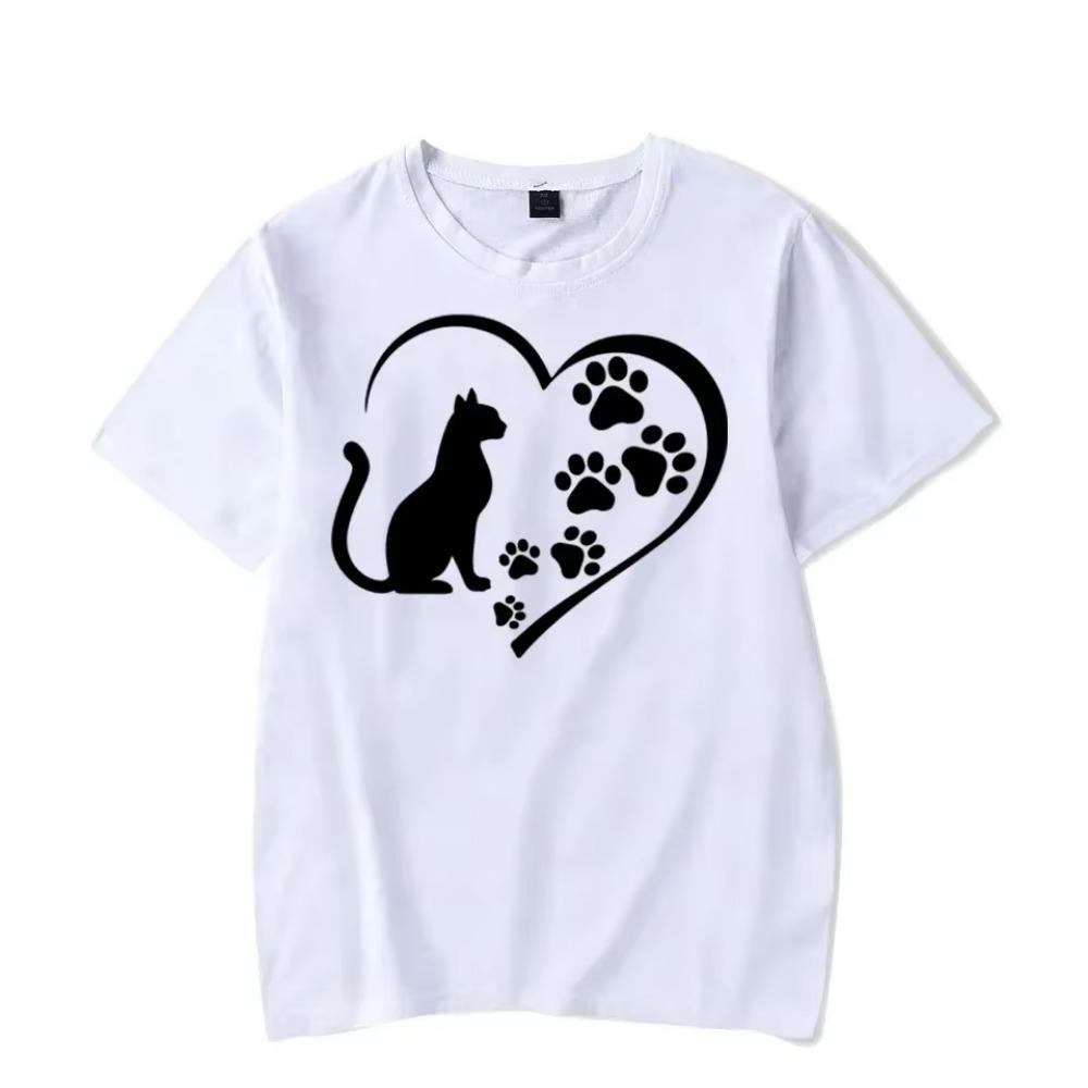 Cat Paw Graphic Tshirt Men Funny Heart Cat T-shirt Fashion Harajuku Streetwear Oversized Men Brand Hip Hop Top Vintage Shirt Man