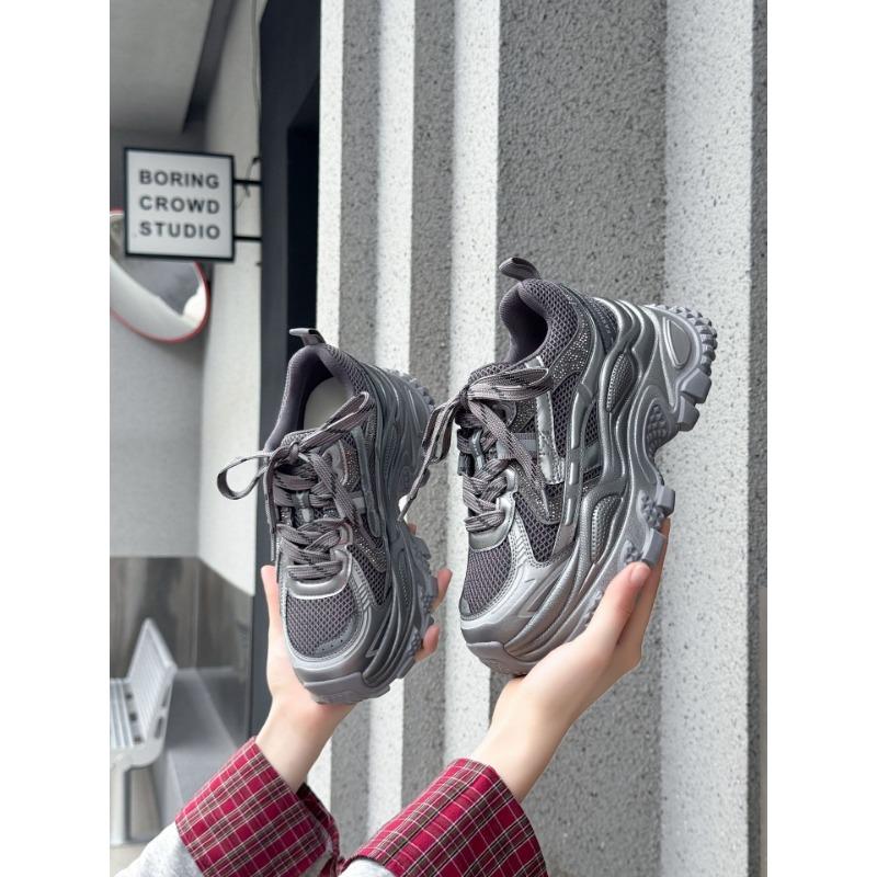 

Autumn new leather thick-soled 6cm dad shoes women s small height-increasing shoes hot diamond casual sports women s shoes 40