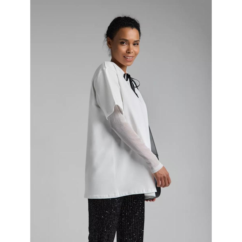 Hirsionsan Bavlněné tričko Dámské 2025 Léto Nadměrné Velikosti Patchwork z Jasného Hedvábí Dlouhý Rukáv Ležérní Volné Tričko Šik Dámské Topy