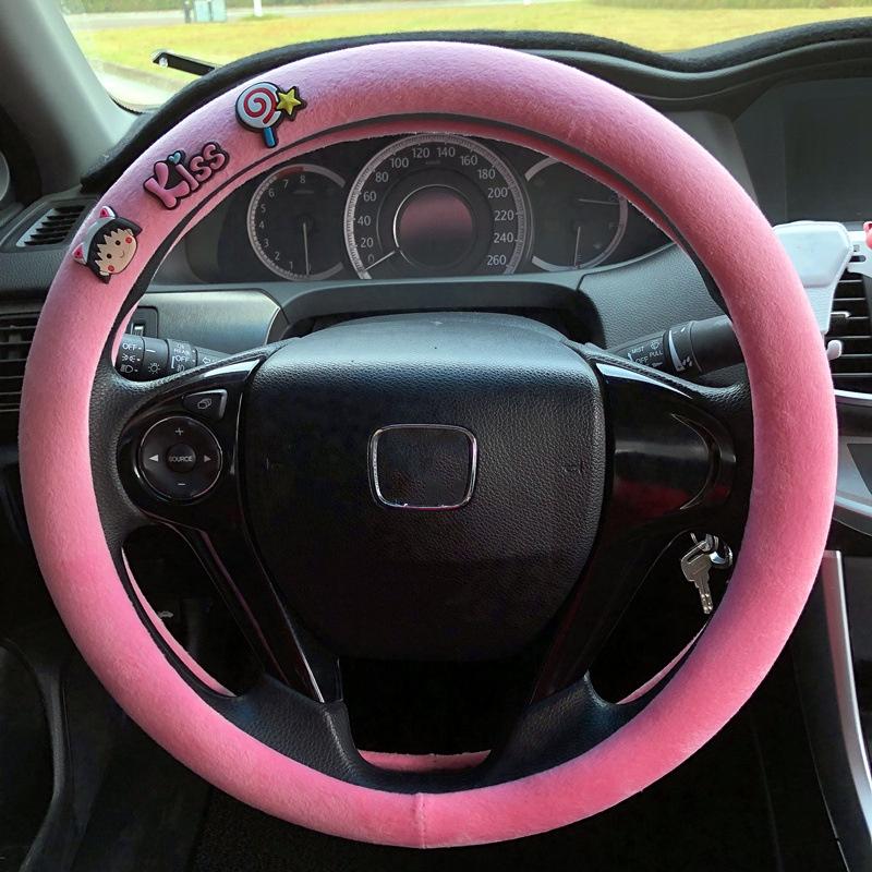 Steering Plush Car Wheel Cover Cartoon Print Four Seasons Installation Easy