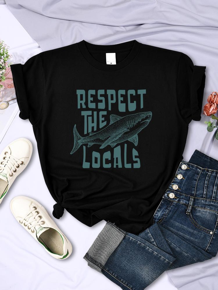 Respect The Locals Shark New 3D Prints Women Tee Clothing Casual Personality T Shirts Street Hip Hop Short Sleeve Summer Womans Tops